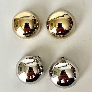 TWO PAIRS of Vintage “CORO” brand dome clip on earrings. Silver tone and gold…